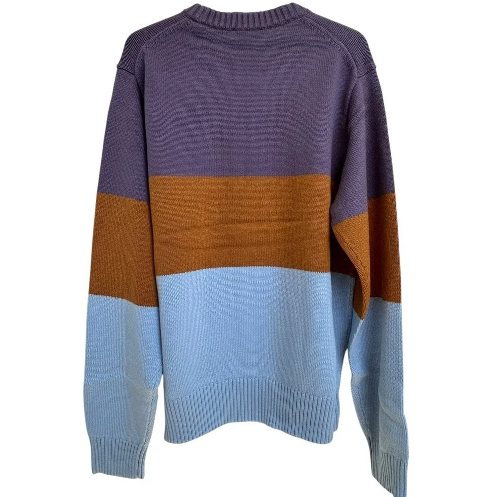 AYR Men's Colorblock Crewneck Sweater Blue Brown Cotton Pullover Size L NWOT